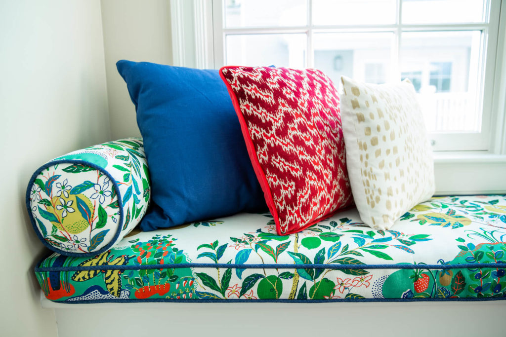Cushioned Custom Window Seat with Custom Pillows Eclectic Interiors