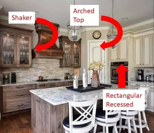 Kitchen Space Before with different cabinet styles that don't blend together