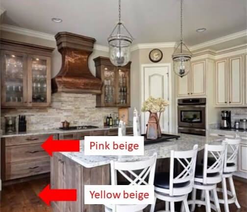 Kitchen Space Before with yellow beige flooring and pink beige cabinets